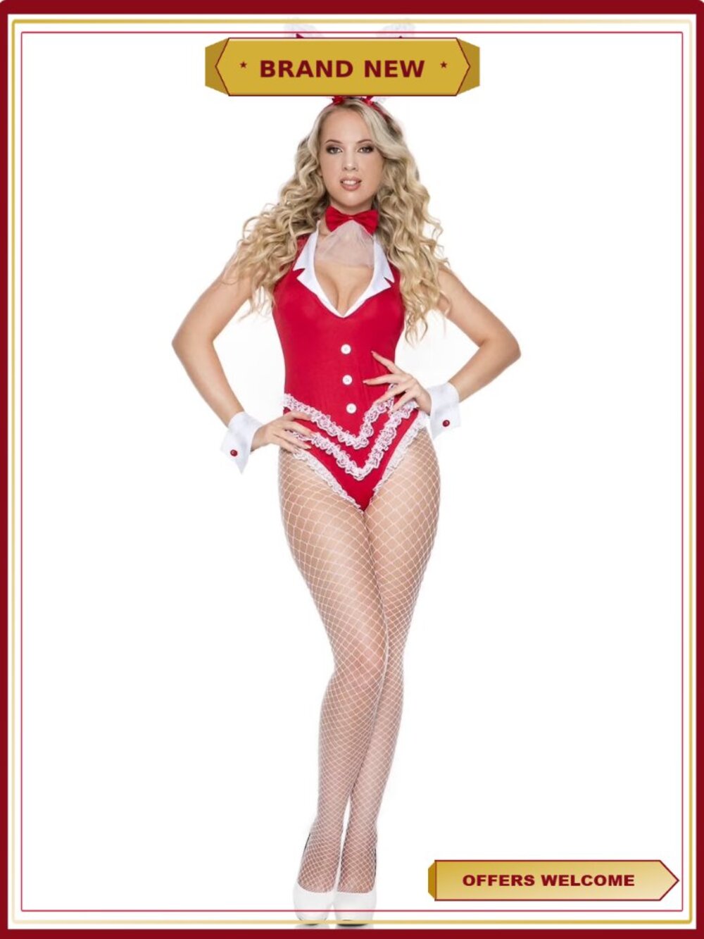 4-Piece Seductive Rabbit Teddy Set with Ruffle Details and Choker
